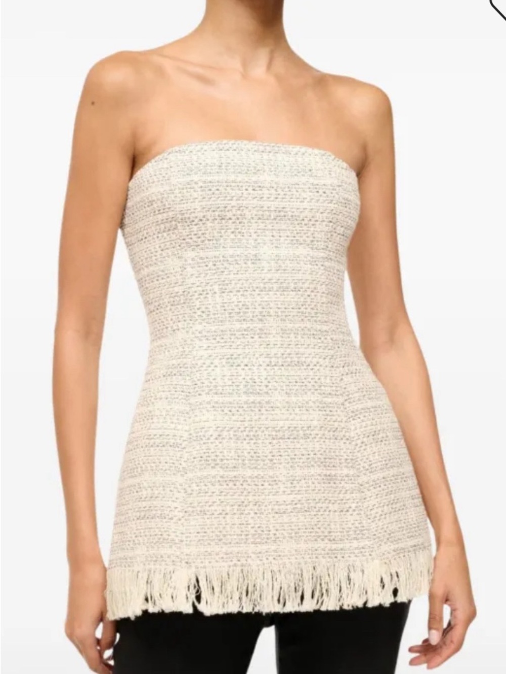Strapless Cream Fringe Knit tunic